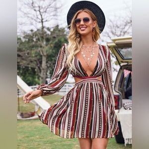 SHEIN Boho Printed Cut-Out Maxi Dress